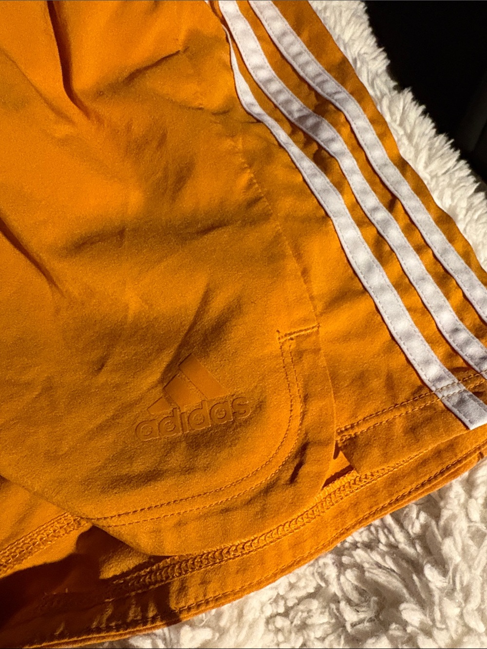 Adidas Women’s Athletic Shorts in Bright Orange with White Side Stripes - Picture 3 of 5